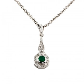 9ct white gold Emerald/Diamond Pendant with chain
